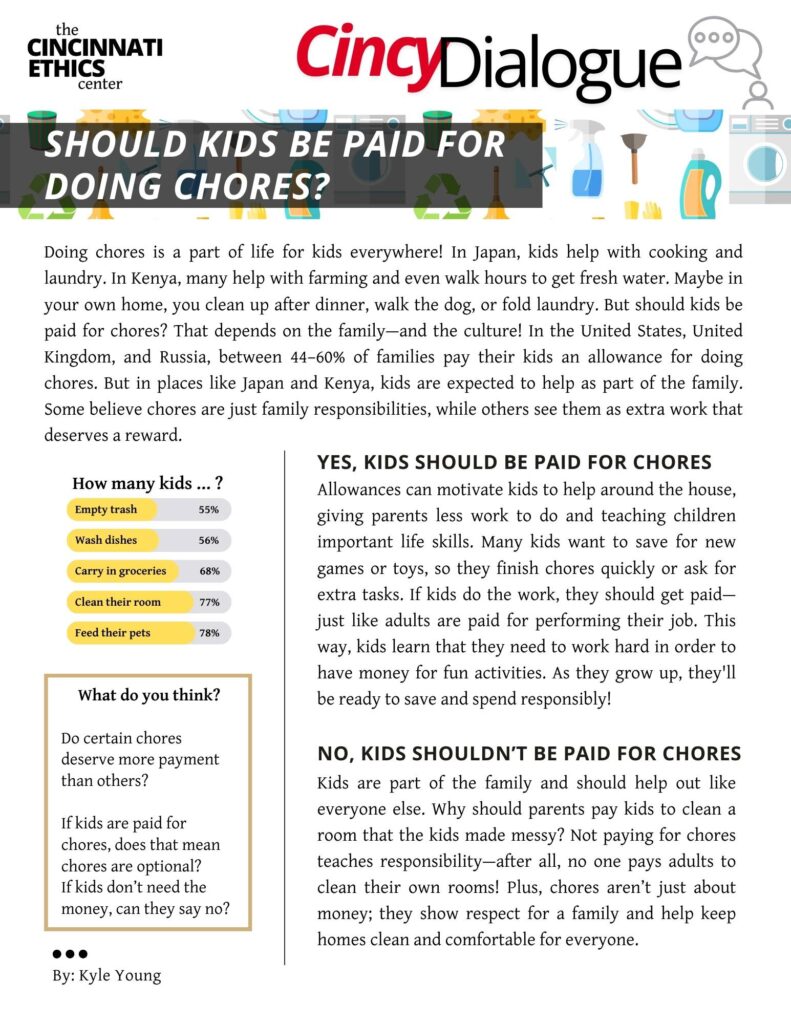 Should kids be paid for doing chores?